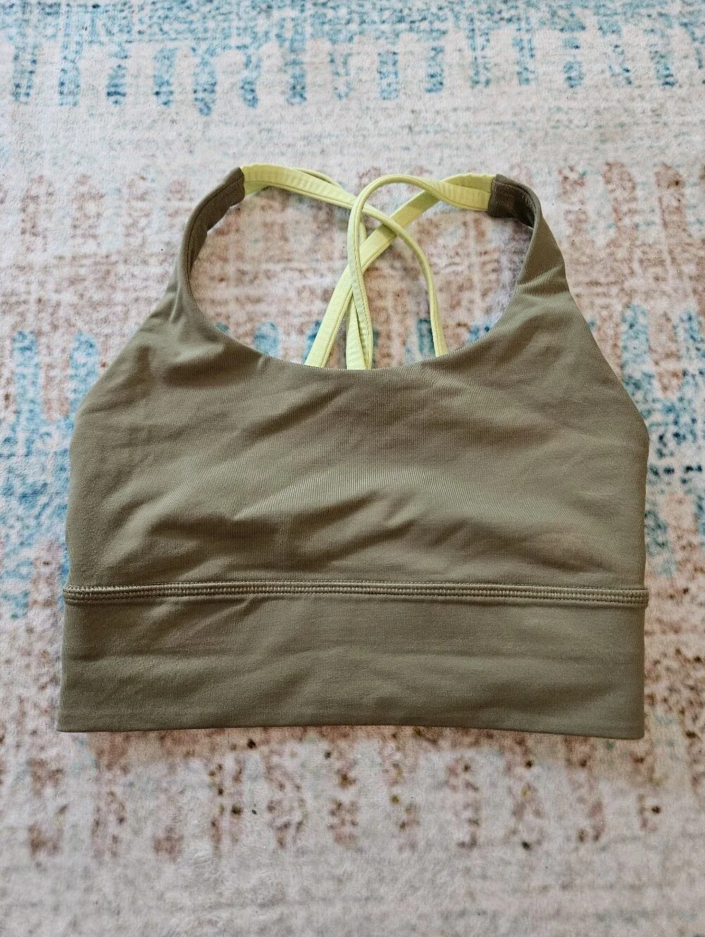 lululemon athletica Olive Green Sports Bra with Yellow Straps